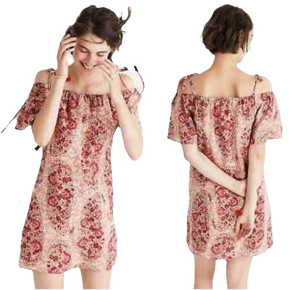 Madewell Cold Shoulder Watercolor Paisley Silk Dress Size XS